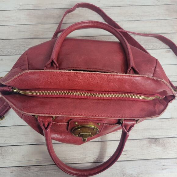 Elliot Lucca Satchel handbag purse Red leather - Picture 3 of 10